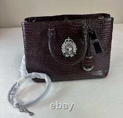 NWT Lauren Ralph Lauren Marcy Bullion Croc Embossed Large Satchel Bordeaux