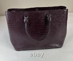 NWT Lauren Ralph Lauren Marcy Bullion Croc Embossed Large Satchel Bordeaux