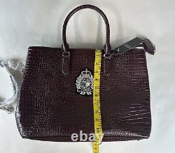 NWT Lauren Ralph Lauren Marcy Bullion Croc Embossed Large Satchel Bordeaux