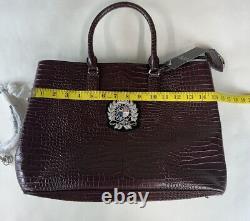 NWT Lauren Ralph Lauren Marcy Bullion Croc Embossed Large Satchel Bordeaux