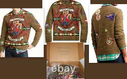 NWT MENS POLO RALPH LAUREN HIKING BEAR WOOL SWEATER With STITCHED PATCHES SIZE L
