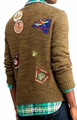 NWT MENS POLO RALPH LAUREN HIKING BEAR WOOL SWEATER With STITCHED PATCHES SIZE M