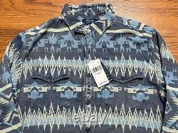 NWT! Mens Polo Ralph Lauren Western Cotton Jacquard Aztec Southwestern Indigo M