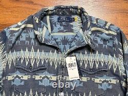 NWT! Mens Polo Ralph Lauren Western Cotton Jacquard Aztec Southwestern Indigo M