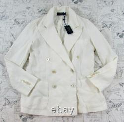 NWT NEW $498 Polo RALPH LAUREN Women's Ivory Double Breasted Linen Jacket SIZE 8