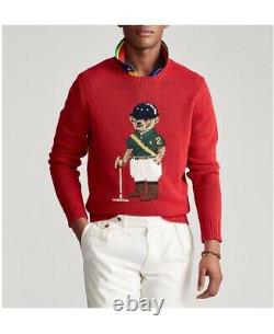NWT NEW Limited Ralph Lauren Equestrian Polo Player Bear Red Sweater Large L