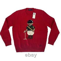 NWT NEW Limited Ralph Lauren Equestrian Polo Player Bear Red Sweater Large L