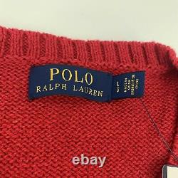 NWT NEW Limited Ralph Lauren Equestrian Polo Player Bear Red Sweater Large L