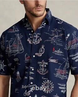 NWT-POLO RALPH LAUREN Men's Big & Tall Navy NAUTICAL PRINT Oxford Shirt- Sz 2XLT