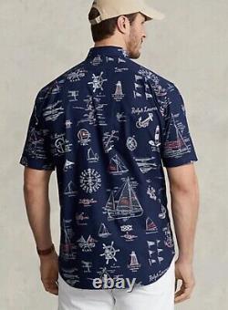 NWT-POLO RALPH LAUREN Men's Big & Tall Navy NAUTICAL PRINT Oxford Shirt- Sz 2XLT