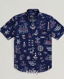 NWT-POLO RALPH LAUREN Men's Big & Tall Navy NAUTICAL PRINT Oxford Shirt- Sz 2XLT