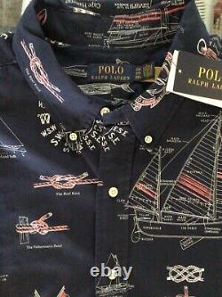 NWT-POLO RALPH LAUREN Men's Big & Tall Navy NAUTICAL PRINT Oxford Shirt- Sz 2XLT