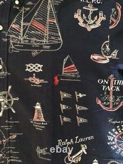 NWT-POLO RALPH LAUREN Men's Big & Tall Navy NAUTICAL PRINT Oxford Shirt- Sz 2XLT