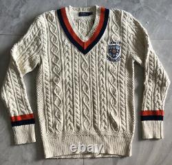 NWT POLO RALPH LAUREN Men's Shield-Patch Cable-Knit V-Neck Cricket Sweater Sm