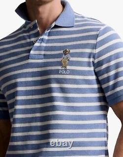 NWT-POLO RALPH LAUREN Men's Striped HEMINGWAY BEAR Custom Slim Fit Polo Shirt-XL