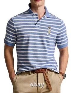 NWT-POLO RALPH LAUREN Men's Striped HEMINGWAY BEAR Custom Slim Fit Polo Shirt-XL