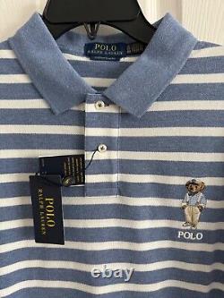 NWT-POLO RALPH LAUREN Men's Striped HEMINGWAY BEAR Custom Slim Fit Polo Shirt-XL