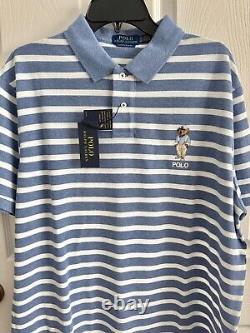 NWT-POLO RALPH LAUREN Men's Striped HEMINGWAY BEAR Custom Slim Fit Polo Shirt-XL