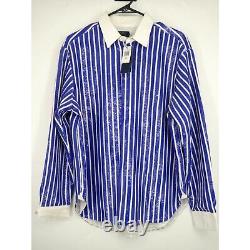 NWT POLO Ralph Lauren Sequin Stripe Long Sleeve Blouse In Blue White 12
