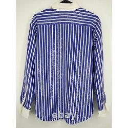 NWT POLO Ralph Lauren Sequin Stripe Long Sleeve Blouse In Blue White 12