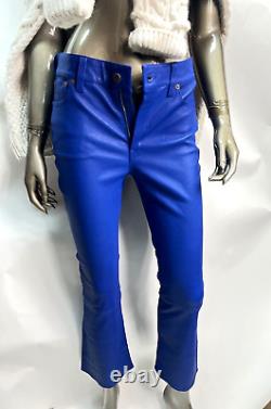 NWT POLO Ralph Lauren Womens US 4 Blue Lambskin Leather Pants Rugby Royal $998