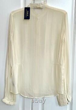 NWT POLO Ralph Lauren sz 10 ivory sheer silk ruffle front long sleeve top $298