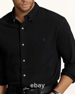 NWT Polo Ralph Lauren BLACK MESH KNIT Long Sleeve Oxford Button Shirt -all sizes