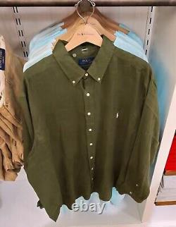 NWT Polo Ralph Lauren Big & Tall OLIVE 100% Linen Long Sleeve Button Down Shirt