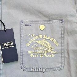 NWT Polo Ralph Lauren Blue RALPHS MARINA KEY LARGO MARINA Embroidered Work Shirt