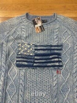NWT Polo Ralph Lauren Blue USA Flag Knit Crewneck Sweater Sz Xxl Rare Chambray