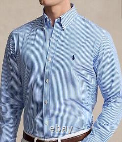 NWT Polo Ralph Lauren Blue & White Stripe Stretch Poplin Button Down Shirt