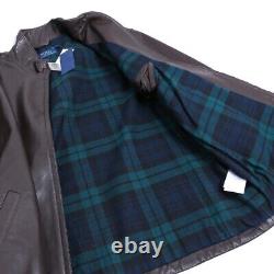 NWT Polo Ralph Lauren Brown Leather Jacket with Tartan Plaid Lining, L