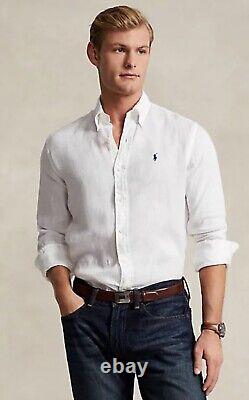 NWT Polo Ralph Lauren Classic WHITE 100% Linen Long Sleeve Button Down Shirt