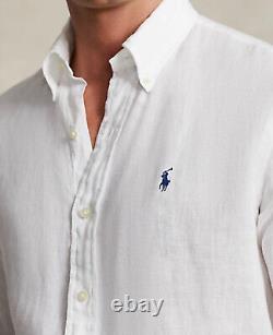 NWT Polo Ralph Lauren Classic WHITE 100% Linen Long Sleeve Button Down Shirt