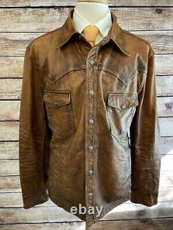 NWT Polo Ralph Lauren Distressed Leather Western Shirt Jacket Size 2XL RRL