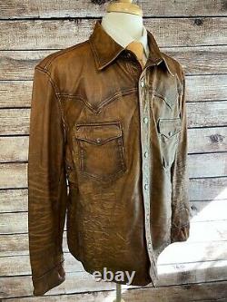 NWT Polo Ralph Lauren Distressed Leather Western Shirt Jacket Size 2XL RRL