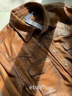 NWT Polo Ralph Lauren Distressed Leather Western Shirt Jacket Size 2XL RRL