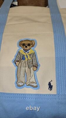 NWT Polo Ralph Lauren Female Polo Bear Tote Bag In Cream and Light Blue