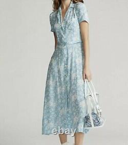 NWT Polo Ralph Lauren Floral Crepe Midi Dress Blue Women's $268 Size 0