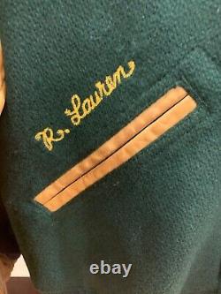 NWT Polo Ralph Lauren GREEN WOOL Leather Sleeves TIGER Varsity Jacket sz MEDIUM