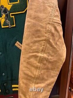 NWT Polo Ralph Lauren GREEN WOOL Leather Sleeves TIGER Varsity Jacket sz MEDIUM