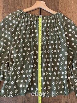 NWT Polo Ralph Lauren Geo Print Ruffle Blouse Women's S Olive/White MSRP $268