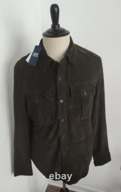 NWT Polo Ralph Lauren Goat Suede Trucker Utility Shirt Jacket Medium Olive $998