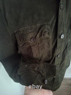 NWT Polo Ralph Lauren Goat Suede Trucker Utility Shirt Jacket Medium Olive $998