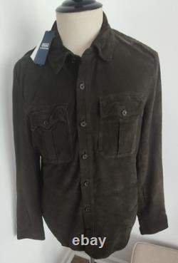 NWT Polo Ralph Lauren Goat Suede Trucker Utility Shirt Jacket Medium Olive $998