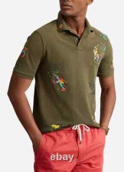 NWT Polo Ralph Lauren Green PEACE LOVE POLO Mesh Short Sleeve Polo Shirt