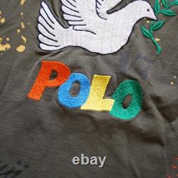 NWT Polo Ralph Lauren Green PEACE LOVE POLO Mesh Short Sleeve Polo Shirt