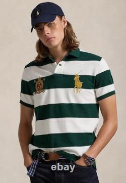 NWT Polo Ralph Lauren Green White Stripe BIG PONY CREST Mesh Knit Collared Shirt