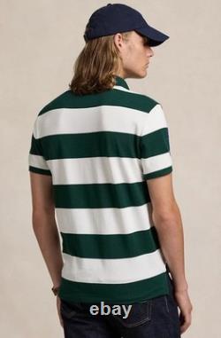 NWT Polo Ralph Lauren Green White Stripe BIG PONY CREST Mesh Knit Collared Shirt