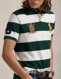 NWT Polo Ralph Lauren Green White Stripe BIG PONY CREST Mesh Knit Collared Shirt